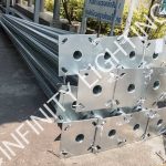 งานเสากลม 3″ สูง 6 เมตร กิ่งเดี่ยวยื่น 1 เมตร ชุบกัลวาไนซ์ เพลท 350x350x10t ระยะน็อต 250mm.